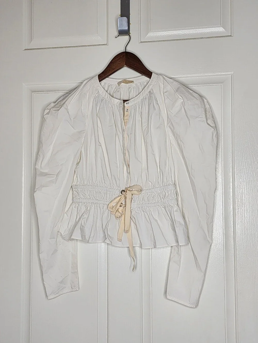 Ulla Johnson Edena Puff Sleeve Blouse Peplum Cotton Poplin - Size 6